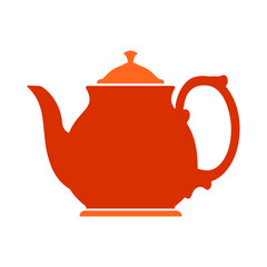 Red bright flat icon of teapot for your design.