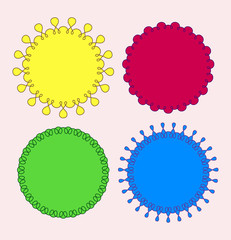 Set of 4 very simple round frames in very bright colors with fully editable stroke width and fill color