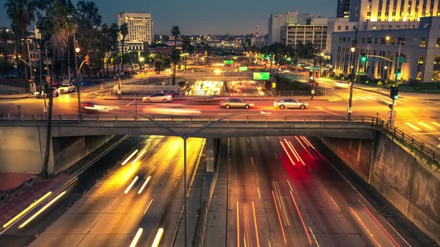 Time lapse of Los Angeles city freeway traffic at night