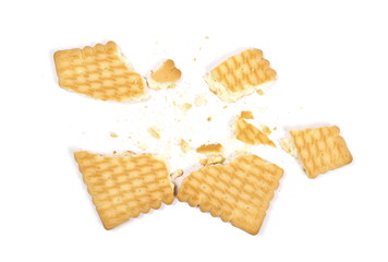 Broken biscuit isolated on white background and texture