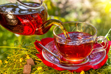 Black tea beautifully composed in the nature