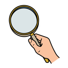 Hand holding a magnifying glass