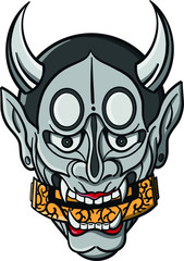 japanese hand drawn vector demon tattoo mask 
