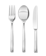 Fork, spoon, knife. Set of utensils for eating. Food dishes.