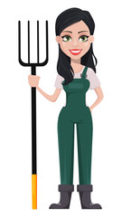 Gardener woman, cartoon character in uniform