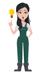 Gardener woman, cartoon character in uniform