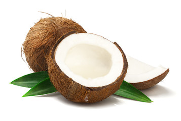 Ripe coconut on white background - obrazy, fototapety, plakaty