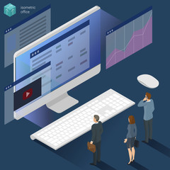 Isometric 3d flat design vector  office work. 