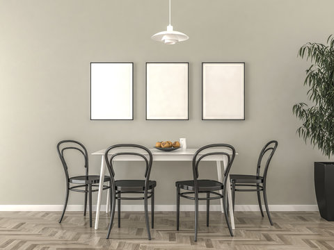 Kitchen table with blank picture frames