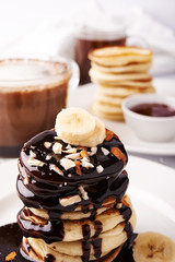 stack of pancakes with chocolate 