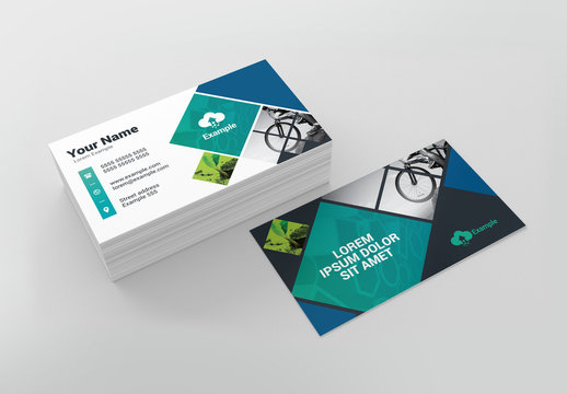 Business Card Layout with Diamond Photo Elements