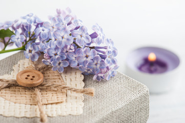 Lilac flowers with gift box