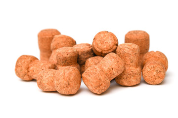 Cork with wine and champagne on a white background