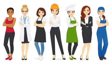 Different woman professions set vector illustration.