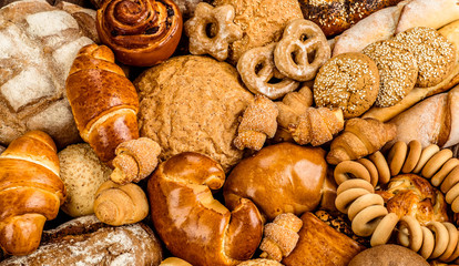 Fresh fragrant bread on the table. Food concept