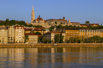 Hungary, Budapest, view of the Fisherman's Bastion in the pleasant morning light. 
 Popular tourist l attraction. European travel.