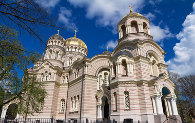 Fototapeta na wymiar Orthodox The Nativity of Christ Cathedral in Riga, Latvia