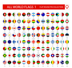 Flat Round Pin Icons of All World Flags. Part 1