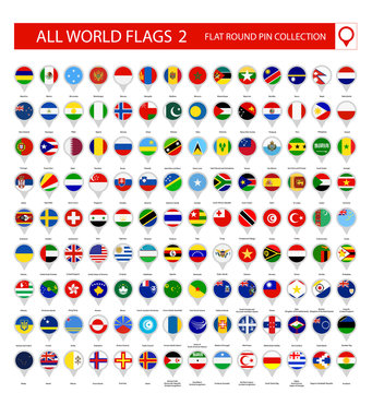 Flat Round Pin Icons of All World Flags. Part 2