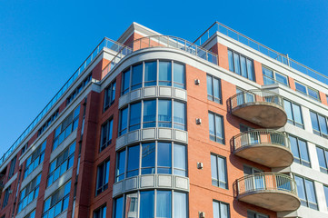 Modern condo buildings with huge windows in Montreal, Canada.