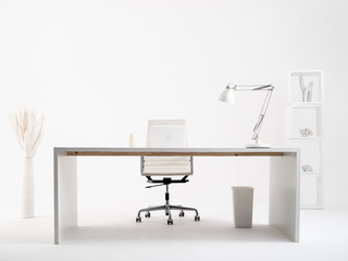 White clean office with white furniture