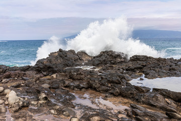Waves Pound the Rocky Coast of Maui