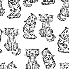 Seamless background of the drawn funny cats