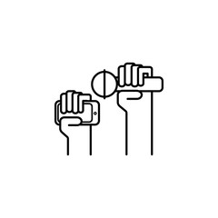 microphone and phone in hands icon. Element of media and news for mobile concept and web apps. Detailed microphone and phone in hands icon can be used for web and mobile