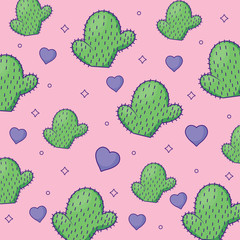 pattern of hearts and cactus, colorful design. vector illustration
