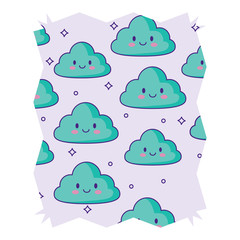 abstract frame with kawaii clouds pattern over white background, colorful design. vector illustration