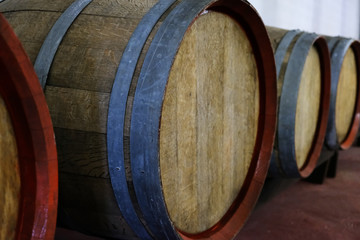 Barrels of wine at the winery farm