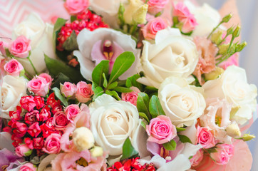 colorful elegant wedding bouquet in pink toning