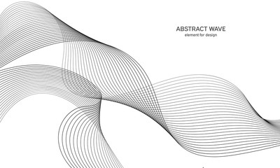 Abstract wave element for design. Digital frequency track equalizer. Stylized line art background. Vector illustration. Wave with lines created using blend tool. Curved wavy line, smooth stripe.