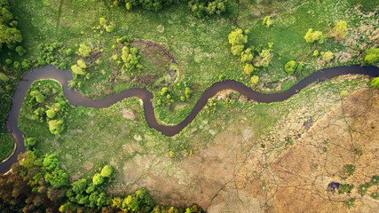 Obraz na płótnie Canvas Aerial view of natural river in spring