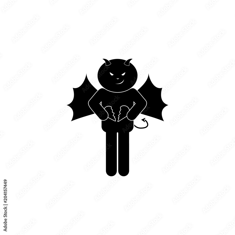 Poster a demon with a broken heart icon. element of angel and demon for mobile concept and web apps. detail