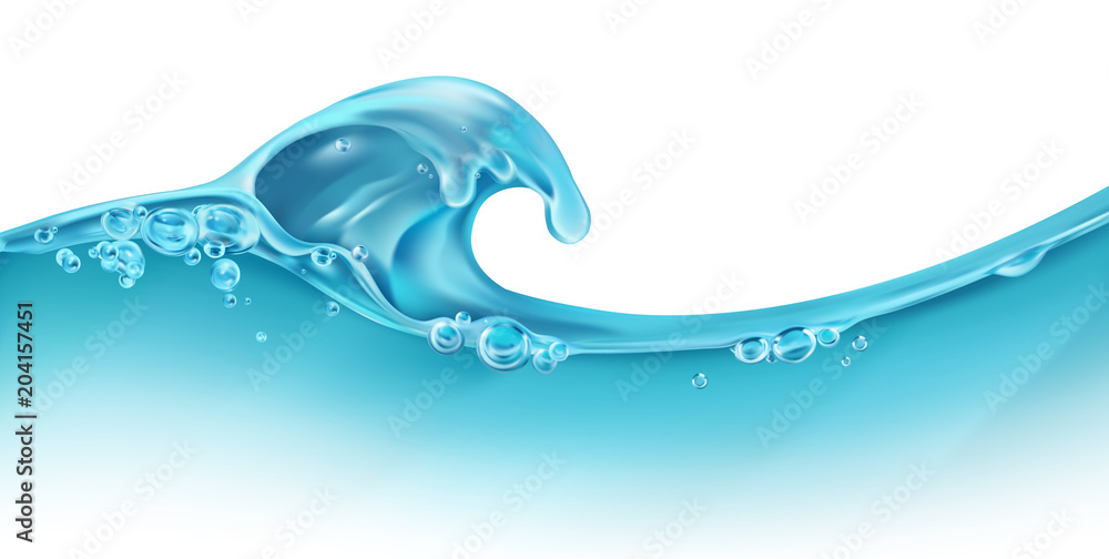 Wall mural wave of water and bubbles, 3d vector