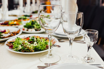 Beautifully decorated catering banquet table with different food