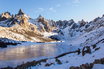 Refugio Frey Hike Mountain and frozen lake; Bariloche - Argentina