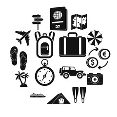 Travel icons set, simple style