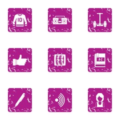 Sport task icons set, grunge style