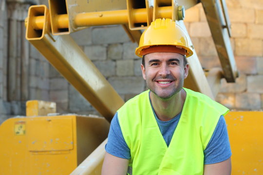 Healthy construction worker smiling isolated 