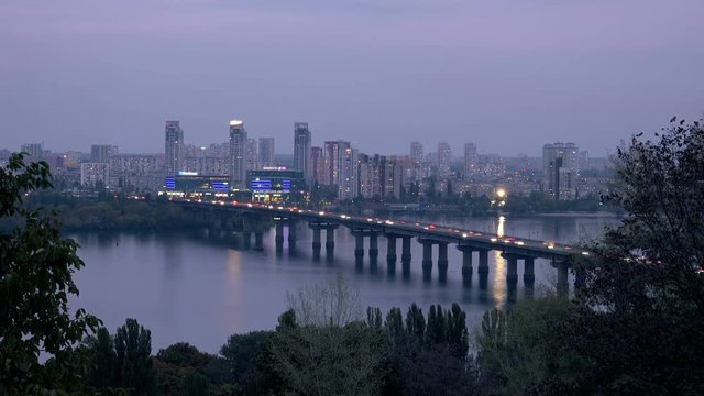Amazing Aerial Kyiv City View. From Day to Night Timelapse