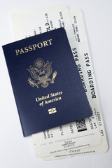 Passport and airline boarding pass tickets