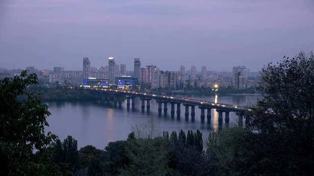 Amazing Aerial Kyiv City View. From Day to Night Timelapse. 4K Video Clip