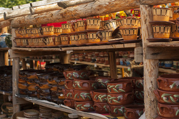 Oriental bazaar. Old pottery. Exhibits ancient times.