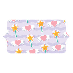 banner with magic wand and hearts pattern, colorful design. vector illustration