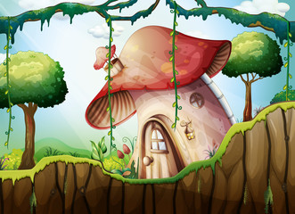 Maison champignon dans la forêt tropicale
