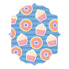 arabic frame with donuts pattern over white background, colorful design.  vector illustration