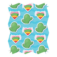 abstract frame with cactus and hearts pattern over white background, colorful design. vector illustration