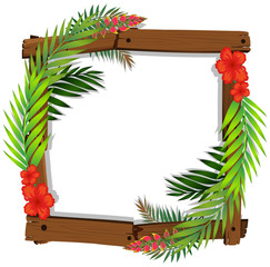 Beautiful Red Hibiscus and Leaf Frame